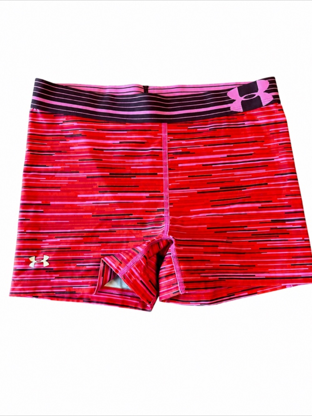 Under Armour HeatGear Compression Shorts Pink Red Striped Women’s Small